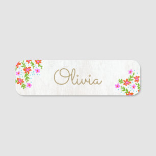 Cute Floral Wood Name Tag