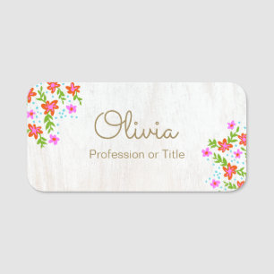 Cute Floral Wood Name Tag