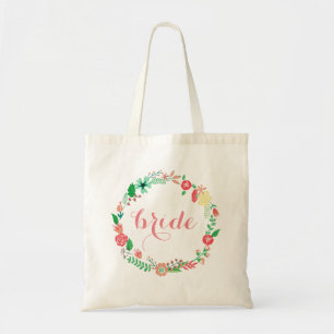 Cute Floral Wreath Bride Custom Text Tote Bag