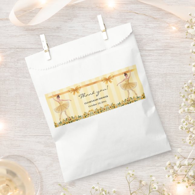 Cute Floral Yellow Ballerina Ribbon Baby Shower Favour Bag (Clipped)