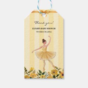 Cute Floral Yellow Ballerina Ribbon Baby Shower Gift Tags
