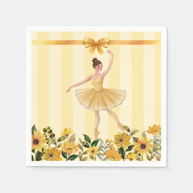 Cute Floral Yellow Ballerina Ribbon Baby Shower Napkin (Front)