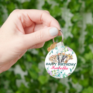 Cute Floral zoo jungle Animals Birthday Welcome Key Ring
