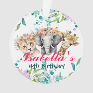 Cute Floral zoo jungle Animals Birthday Welcome  Ornament