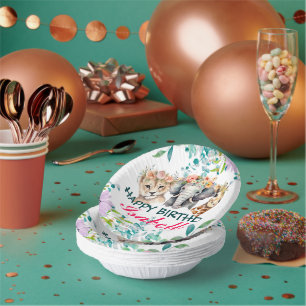 Cute Floral zoo jungle Animals Birthday Welcome  Paper Plate
