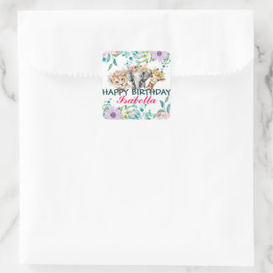 Cute Floral zoo jungle Animals Birthday Welcome Square Sticker