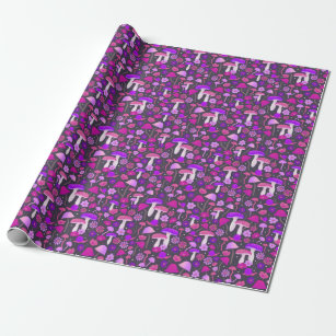 Cute Florals Mushrooms Pink, Purple & Black Wrapping Paper