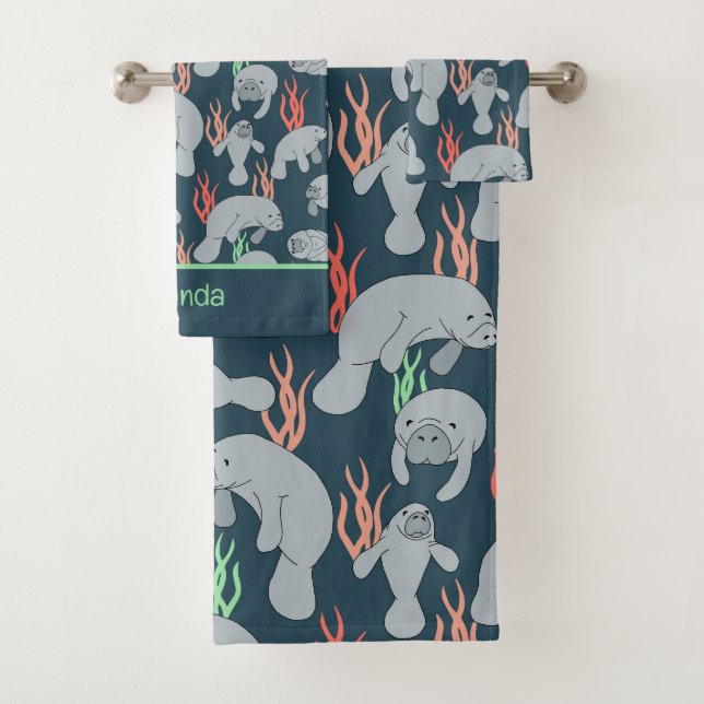 Cute Florida Manatees Pattern Bath Towel Set (Insitu)