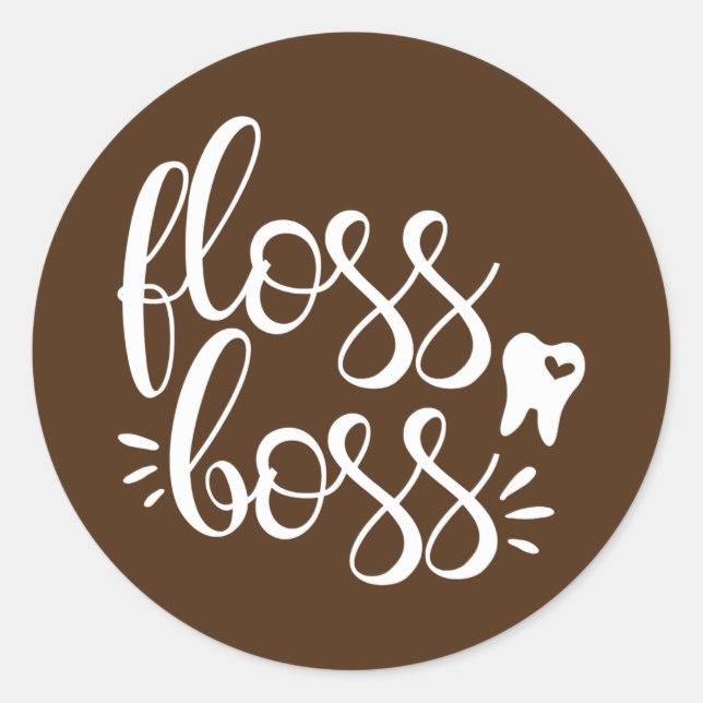 Cute Floss Boss Dentist Dental Hygienist RDH Classic Round Sticker (Front)