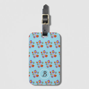 Cute Flower and Ladybug Bouquet Pattern Monogram Luggage Tag