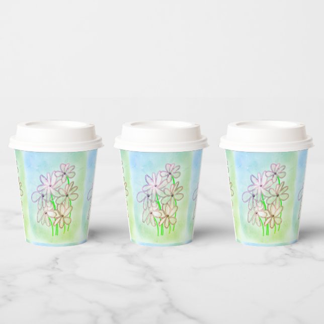 Cute Flower Art In A Row Paper Cups (Multi)