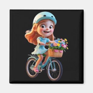 Cute Flower Bicycle Girl Funny Unisex Design for Magnet