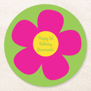 Cute Flower Birthday Party Round Paper Coaster