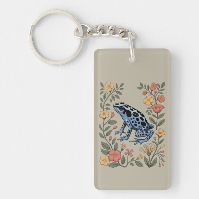 Cute Flower Blue Poison Dart Frog Toad  Frog Lover Key Ring (Front)