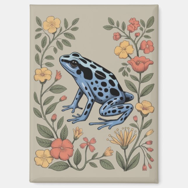 Cute Flower Blue Poison Dart Frog Toad  Frog Lover Magnet (Front)