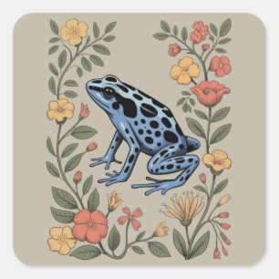 Cute Flower Blue Poison Dart Frog Toad  Frog Lover Square Sticker