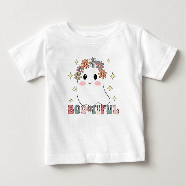 Cute Flower Boo Halloween Pun Bootiful Baby T-Shirt (Front)