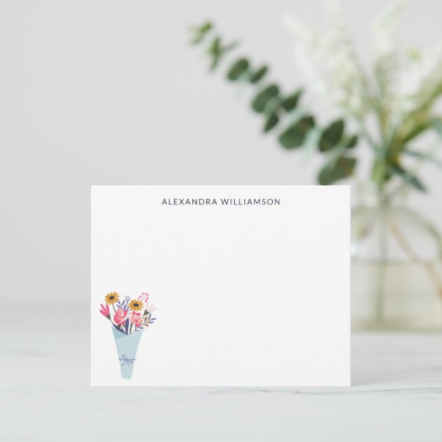 Cute Flower Bouquet Personalised Stationery Card (Standing Front)