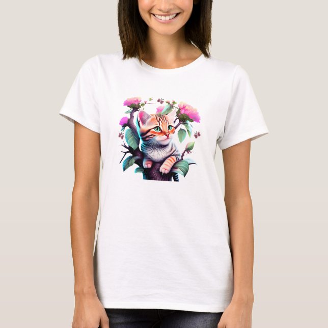 Cute Flower Cat Acrylic T-Shirt (Front)