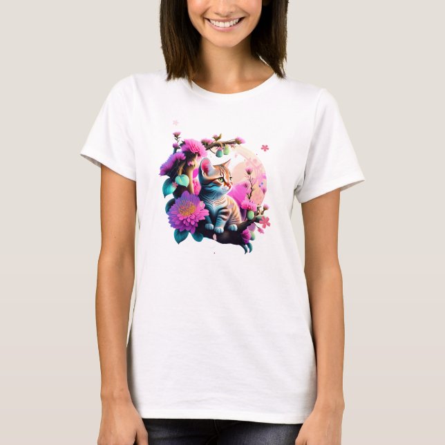 Cute Flower Cat Acrylic T-Shirt (Front)