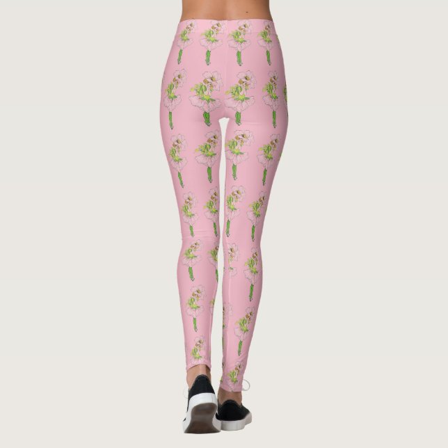 Cute Flower Children Pink Briar Rose Girl Funny Leggings (Back)