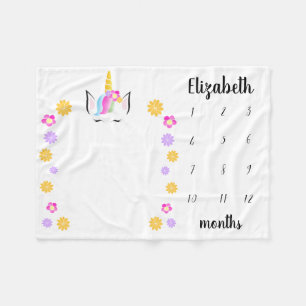 Cute flower crown Unicorn Baby milestone Fleece Blanket