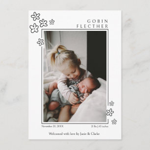 Cute Flower Doodle Newborn Photo Birth  Announcement