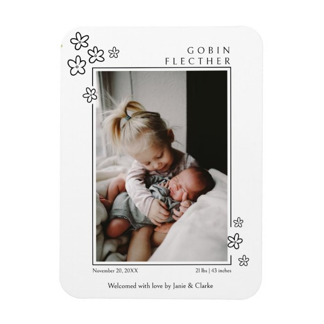 Cute Flower Doodle Newborn Photo   Magnet (Vertical)