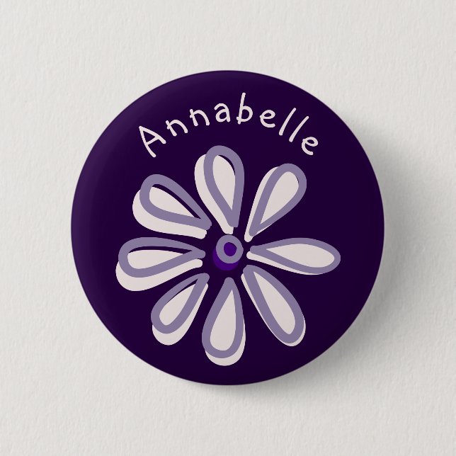 Cute Flower Doodle Your Name 6 Cm Round Badge (Front)