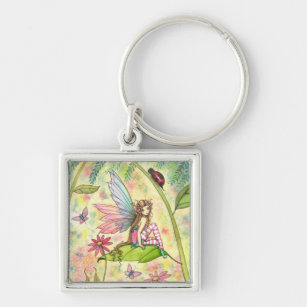 Cute Flower Fairy and Ladybug Fantasy Art Key Ring
