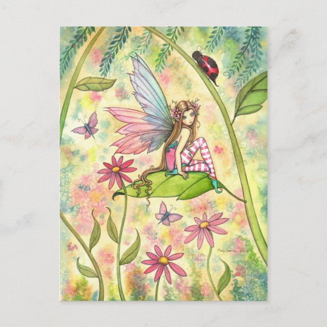 Cute Flower Fairy and Ladybug Fantasy Art Postcard (Front)