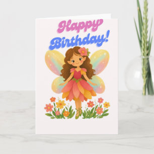 Cute Flower Fairy Happy Birthday Card - Pastel Win