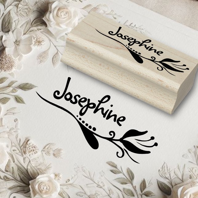 Cute Flower Floral Drawing Personalised Name Text Rubber Stamp (Creator Uploaded)