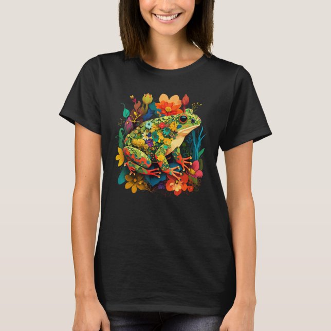 Cute Flower Frog on summer Floral Frog 3 T-Shirt (Front)
