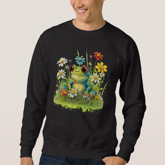 Cute Flower Frog on summer Floral Frog Sweatshirt (Front)