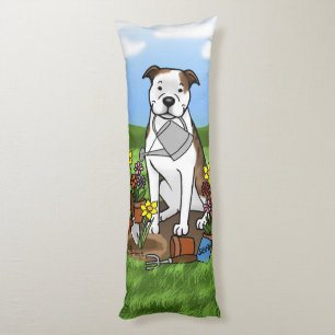 Cute Flower Gardener Pit Bull (lt brindle white 3) Body Cushion