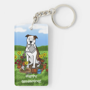 Cute Flower Gardener Pit Bull (lt brindle white 3) Key Ring