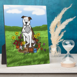 Cute Flower Gardener Pit Bull (lt brindle white 3) Plaque