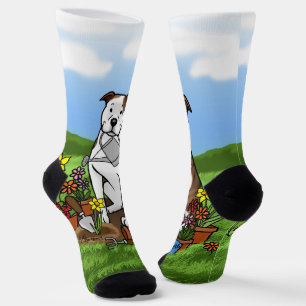 Cute Flower Gardener Pit Bull (lt brindle white 3) Socks