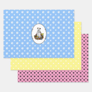 Cute Flower Gardener Pit Bull (lt brindle white 3) Wrapping Paper Sheet
