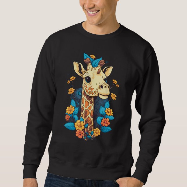 Cute Flower Giraffe on summer Floral Giraffe Sweatshirt (Front)