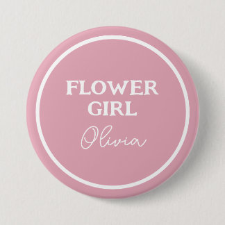 Cute Flower Girl Personalised Pink And White 7.5 Cm Round Badge