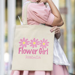 Cute Flower Girl Pink Daisy Custom Wedding Gift Tote Bag<br><div class="desc">Cute custom flower girl tote bag gift for the special little girls in your wedding bridal party. Pretty pink daisy flowers with the child's name underneath on a beautiful personalised kids present.</div>