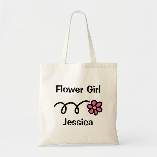 Cute flower girl tote bag with personalised name (Front)