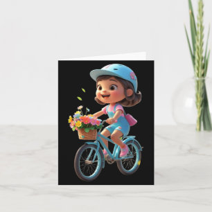 Cute Flower Girl with Bicycle Funny Unisex Design Card