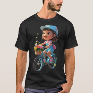 Cute Flower Girl with Bicycle Funny Unisex Design T-Shirt