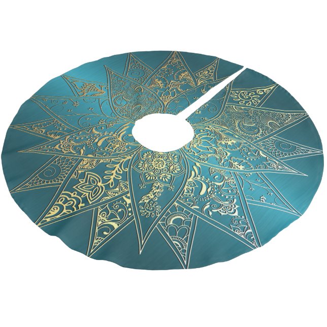 Cute flower henna hand drawn design brushed polyester tree skirt (Angled)