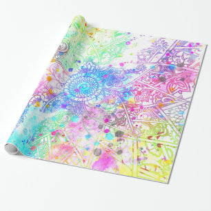 Cute flower henna hand drawn design watercolors wrapping paper