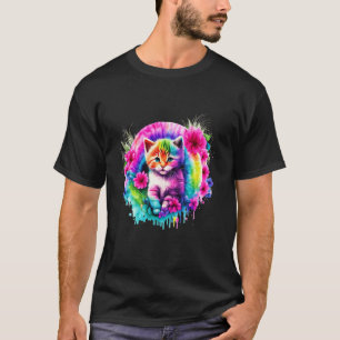 Cute Flower Kitty And Daisy Kitten Funny Colourful T-Shirt