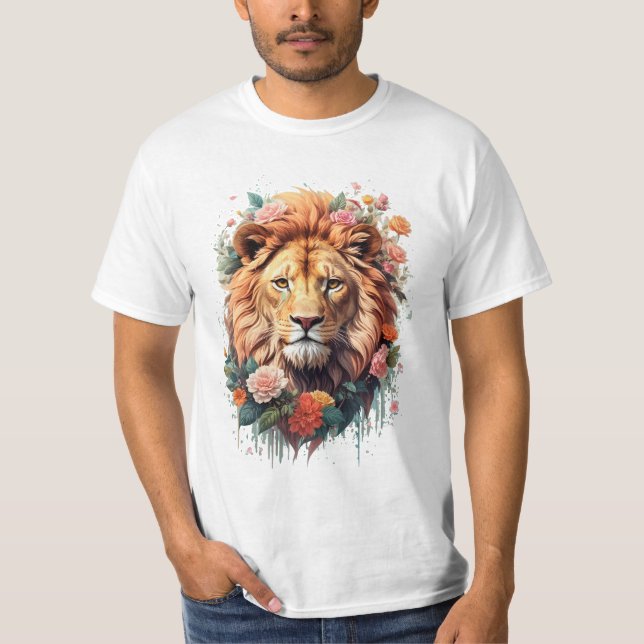 Cute Flower Lion on summer Floral Lion T-Shirt (Front)